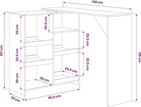 vidaXL Τραπέζι Μπαρ με Κινητό Ράφι Λευκό 138 x 39 x 110 εκ.