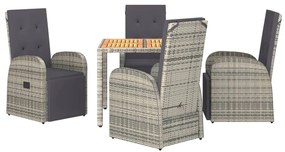 vidaXL Σετ Τραπεζαρίας Κήπου 5 τεμ. Γκρι Συνθ. Ρατάν με Μαξιλάρια