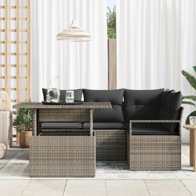 vidaXL Σετ Γκρι Καναπέ Κήπου 5 Τεμαχίων με Μαξιλάρια Ρατάν