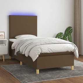 vidaXL Κρεβάτι Boxspring με Στρώμα &amp; LED Σκ.Καφέ 80x200 εκ. Υφασμάτινο