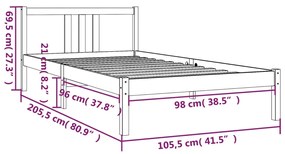 Πλαίσιο Κρεβατιού Καφέ Μελί 100 x 200 εκ. από Μασίφ Ξύλο - Καφέ