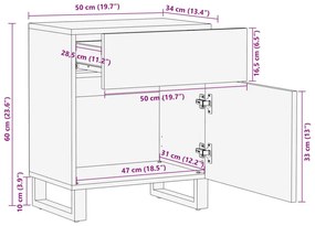 Κομοδίνο Λευκό 50x34x60 εκ. από Μασίφ Ξύλο Μάνγκο - Λευκό