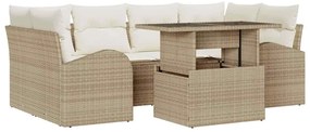 vidaXL Σετ Καναπέ Κήπου με μαξιλάρι 7 pcs Μπεζ Πολυ ράταν