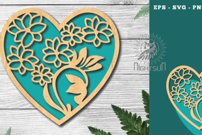 Σετ των 2 Intra απο ξύλο plywood  Χρώμα wenge 3mm-4mm πάχος - Floral Heart Decoration 3 Δίασταση 20x20 cm INTRAFABR-105419296