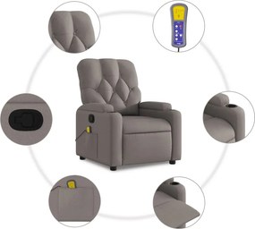 vidaXL Πολυθρόνα Μασάζ Ανακλινόμενη Taupe Υφασμάτινη