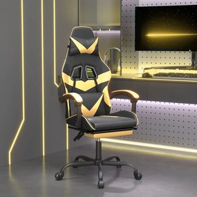 vidaXL Καρέκλα Gaming Περιστρ. Υποπόδιο Μαύρος χρυσός Συνθετικό Δέρμα