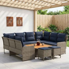 vidaXL Σύνολα επίπλων με μαξιλάρι 8 pcs Γκρι και Navy Blue Ράτα PE