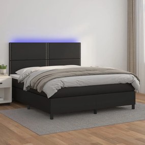 vidaXL Κρεβάτι Boxspring με Στρώμα &amp; LED Μαύρο 160x200 εκ. Συνθ. Δέρμα