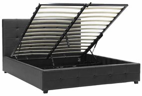 Κρεβάτι Roi pakoworld διπλό 160x200 PU μαύρο ματ + αποθηκευτικό χώρο με ανατομικές τάβλες