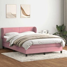 vidaXL Κρεβάτι Boxspring με Στρώμα Ροζ 140x210 εκ. Βελούδινο