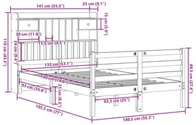 Κρεβάτι Βιβλιοθήκη Χωρίς Στρώμα Λευκό 135x190 εκ Μασίφ Πεύκο - Λευκό