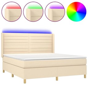 ΚΡΕΒΑΤΙ BOXSPRING ΜΕ ΣΤΡΩΜΑ &amp; LED ΚΡΕΜ 160X200 ΕΚ. ΥΦΑΣΜΑΤΙΝΟ 3138970