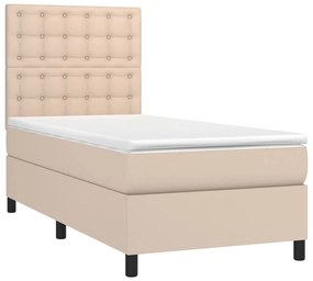 Κρεβάτι Boxspring Στρώμα&amp;LED Καπουτσίνο 80x200 εκ. Συνθ. Δέρμα - Καφέ