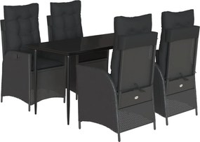 vidaXL Σετ Τραπεζαρίας Κήπου 5 Τεμαχίων Μαύρο Συνθ. Ρατάν με Μαξιλάρια