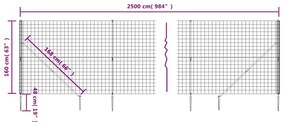 vidaXL Συρματόπλεγμα Περίφραξης Ανθρακί 1,6 x 25 μ. με Καρφωτές Βάσεις
