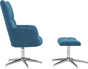 vidaXL Πολυθρόνα Relax Μπλε Βελούδινη με Σκαμπό