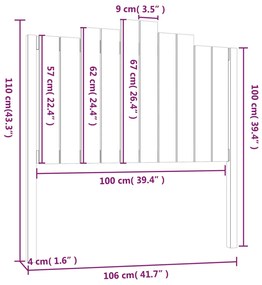 vidaXL Κεφαλάρι Κρεβατιού Λευκό 106x4x110 εκ. Μασίφ Ξύλο Πεύκου