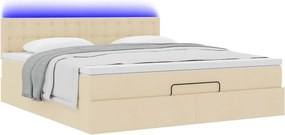 vidaXL Οθωμανικό κρεβάτι με στρώμα &amp; LEDs Cream 180x200cm ύφασμα