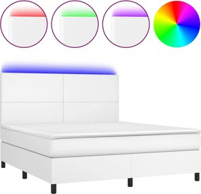 vidaXL Κρεβάτι Boxspring με Στρώμα &amp; LED Λευκό 180x200 εκ. Συνθ. Δέρμα
