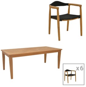 Intrahome Τραπεζαρία σετ 7τεμ. Ganny-Mady Intrahome teak ξύλο σε φυσική-μαυρη απόχρωση 200x100x75εκ | SKU: INTRAPA-451111145