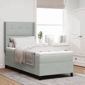 vidaXL Κρεβάτι Box Spring με Στρώμα & LED Φωτισμό Γκρι 90x200 εκ Βελούδο