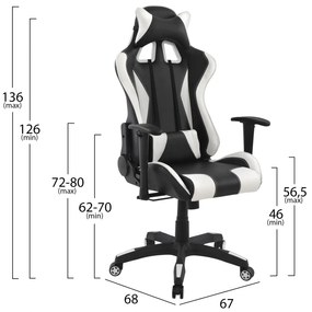 ΚΑΡΕΚΛΑ ΓΡΑΦΕΙΟΥ GAMING HM1062.04 SPEED ΜΑΥΡΟ ΛΕΥΚΟ PU 68,5x71,5x133,5 cm