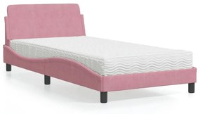 Κρεβάτι με Στρώμα Ροζ 100x200 εκ. Βελούδινο - Ροζ