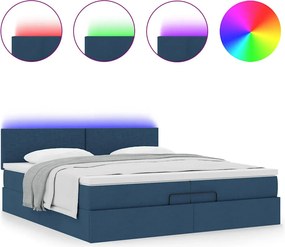 vidaXL Οθωμανικό κρεβάτι με στρώματα &amp; LEDs Μπλε 200x200cm ύφασμα