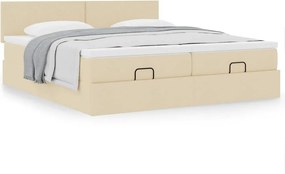 vidaXL Οθωμανικό κρεβάτι με στρώματα Κρέμα 180x200cm ύφασμα