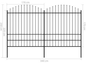 vidaXL Κάγκελα Περίφραξης με Λόγχες Μαύρα (1,75-2) x 3,4 μ. Ατσάλινα