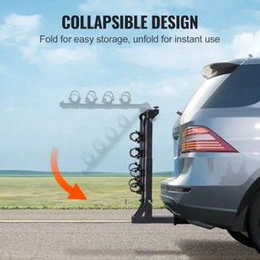 VEVOR Hitch Mount Bike Rack, 4-Bike Carrier Rack, 150 LBS Capacity Bike Rack Hitch for 2-inch Receiver, Titling and Folding Bike Carrier with No-Wobble U Bolt and Strap, for Car, SUV, Truck, RV, Rectangular interface