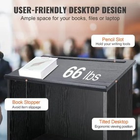 VEVOR Podium Stand, 47 in Hostess Stand with 4 Rolling Wheels, Wood Podium with Storage Shelves, and Slant Desktop, Lecterns &amp; Podiums for Church, Office, School, Home, Black