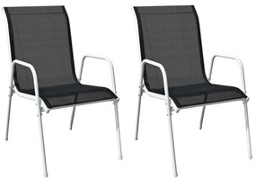 Καρέκλες Κήπου Στοιβαζόμενες 2 τεμ. Μαύρες από Ατσάλι/Textilene - Μαύρο