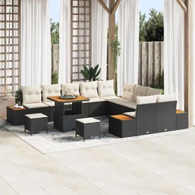 vidaXL Σετ Καναπέ Κήπου με μαξιλάρι 13 pcs Μαύρο Πολυ ράταν