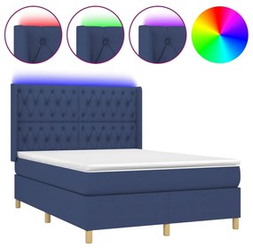 vidaXL Κρεβάτι Boxspring με Στρώμα & LED Μπλε 140x200 εκ. Υφασμάτινο