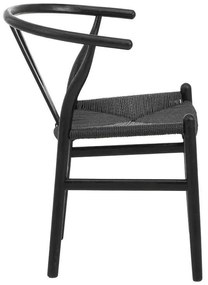 Καρέκλα Wishbone pakoworld rubberwood-σχοινί σε μαύρη απόχρωση 53.5x57x74εκ