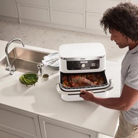 Διπλή φριτέζα με ζεστό αέρα Ninja AF500EUWH, 10,4 l, 7 προγράμματα, Χρονοδιακόπτης, Ανεξάρτητες ζώνες, Λευκό