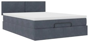 vidaXL Οθωμανικό κρεβάτι με στρώμα & LEDs Σκούρο γκρι 140x200cm Velvet