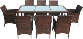vidaXL Σετ Τραπεζαρίας Εξ. Χώρου 9 τεμ. Καφέ Συνθ. Ρατάν με Μαξιλάρια