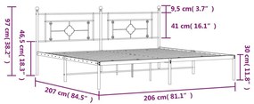 Πλαίσιο Κρεβατιού με Κεφαλάρι Μαύρο 200 x 200 εκ. Μεταλλικό - Μαύρο