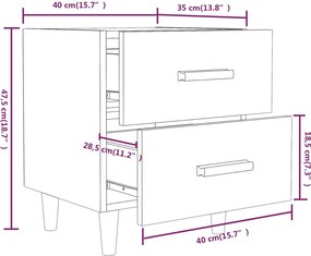 vidaXL Κομοδίνα 2 τεμ. Γκρι Sonoma 40 x 35 x 47,5 εκ.