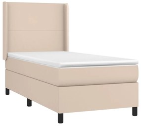 Κρεβάτι Boxspring Στρώμα&amp;LED Καπουτσίνο 90x190 εκ. Συνθ. Δέρμα - Καφέ