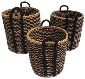 DURUK ΚΑΛΑΘΙ ΜΕ ΛΑΒΕΣ SET 3ΤΜΧ SEAGRASS HOGLA ROPE ΦΥΣΙΚΟ ΜΑΥΡΟ D45-40-35xH45-40-35cm - 021992 - 021992