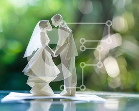 Intra Συλλεκτικό Ξύλινο Παζλ Plywood  4mm - Γλυπτό Origami Νύφης και Γαμπρού Σε Ξύλινο Κουτί - Διαστάσεις Puzzle: 10x10 cm – 25 κομμάτια