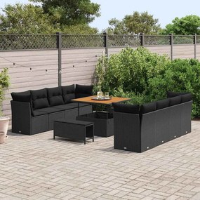 vidaXL 11 τεμάχια σετ καναπέ κήπου με μαξιλάρια, μαύρο πολυ rattan.
