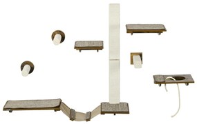 PawHut Σετ σκάλας για γάτες, τοίχος αναρρίχησης, 8 τεμάχια, έως 8 kg, ανθεκτικό, Καφέ/Κρεμ λευκό