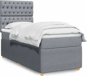 vidaXL Κρεβάτι Boxspring με Στρώμα Ανοιχτό Γκρι 90x190 εκ. Υφασμάτινο