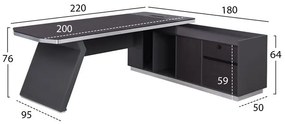 ΓΡΑΦΕΙΟ ΕΠΑΓΓΕΛΜΑΤΙΚΟ ΔΕΞΙΑ ΓΩΝΙΑ ROSEWOOD HM2084R 220X180X76Υ εκ.