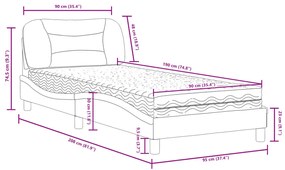 Κρεβάτι με Στρώμα Μαύρο/Λευκό 90x190 εκ. από Συνθετικό Δέρμα - Μαύρο