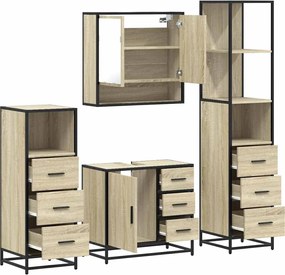 vidaXL Σετ Επίπλων Μπάνιου 4 Τεμαχίων Sonoma Δρυς Επεξεργασμένο Ξύλο